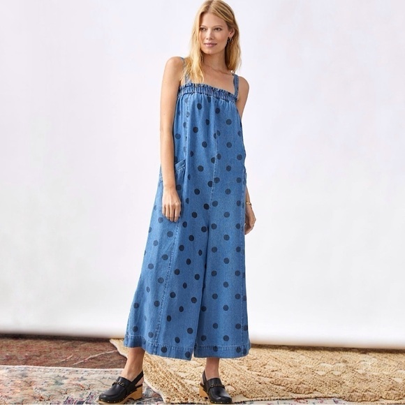 Anthropologie Pants - Anthropologie Porridge Chambray Polka Dot Wide Leg Jumpsuit Denim Light XS